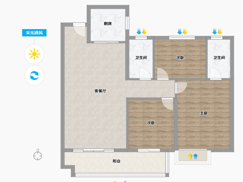 福建省-福州市-中茵天俊珑璟台-96.00-户型库-采光通风