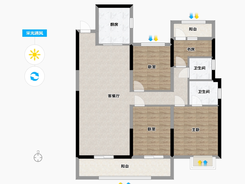 湖北省-鄂州市-中梁壹号院-110.00-户型库-采光通风