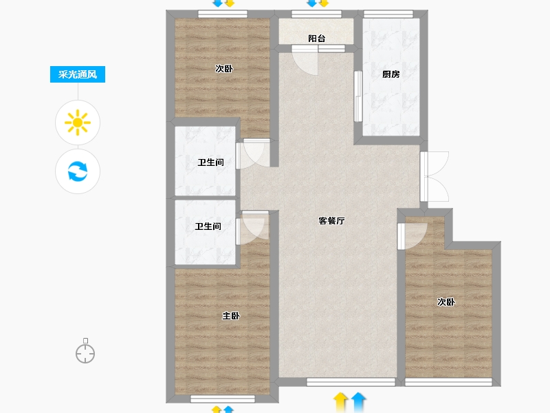 黑龙江省-哈尔滨市-鲁商悦未来-90.00-户型库-采光通风