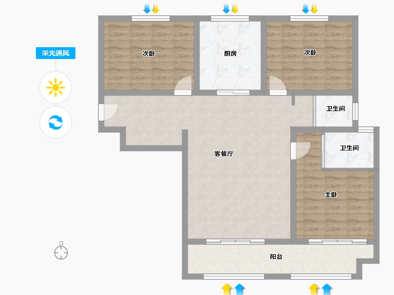 山东省-菏泽市-鸿儒公馆-103.00-户型库-采光通风