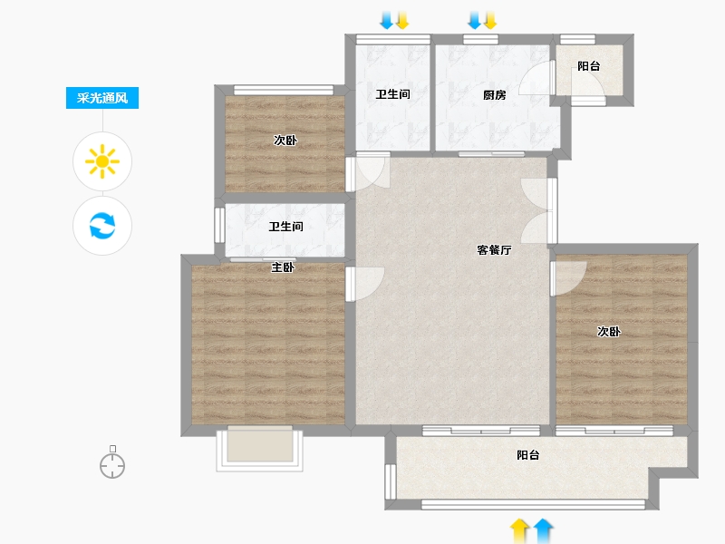 安徽省-安庆市-绿地新里城-92.00-户型库-采光通风