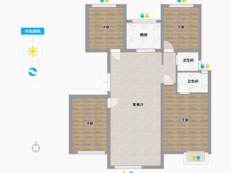 湖北省-荆门市-力宝铂金府-101.60-户型库-采光通风