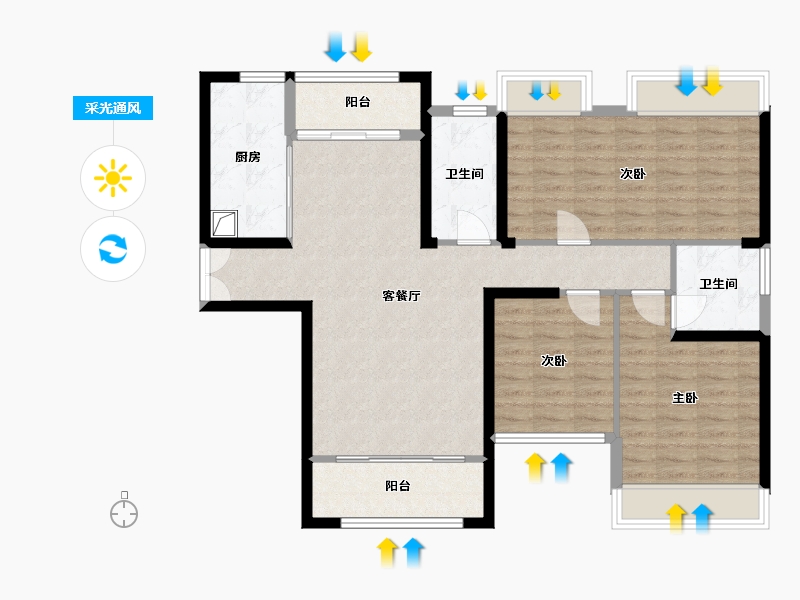 湖南省-常德市-汇景中央-128.00-户型库-采光通风