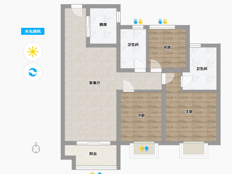 浙江省-宁波市-龙宸璟庭-74.06-户型库-采光通风