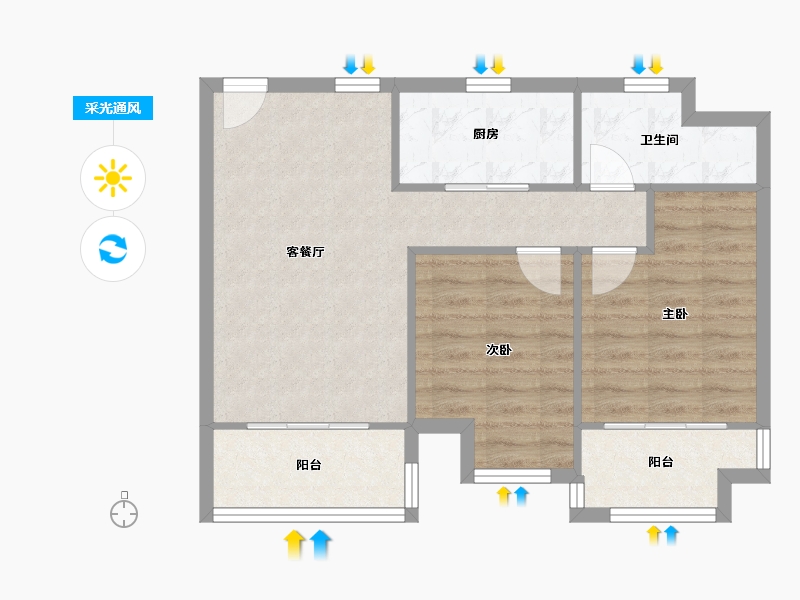 江苏省-苏州市-蔚蓝四季-64.80-户型库-采光通风