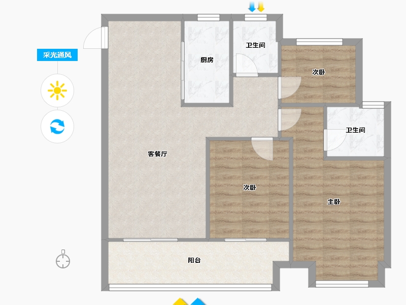 浙江省-温州市-瓯湖名苑-82.40-户型库-采光通风