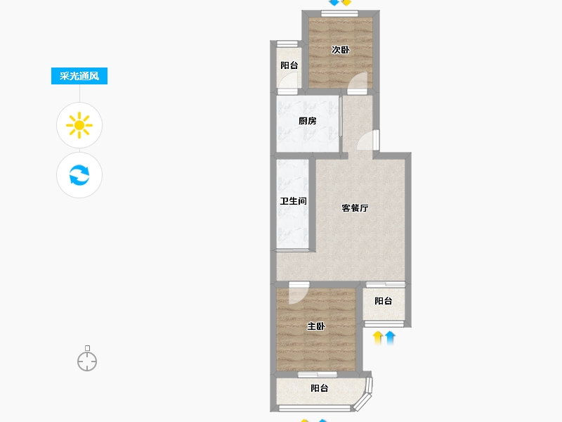 北京-北京市-石园西区-53.50-户型库-采光通风