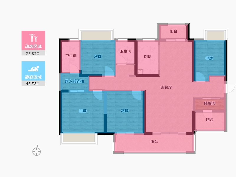 湖南省-常德市-柳叶和园-114.40-户型库-动静分区