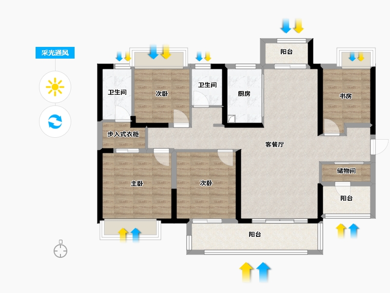 湖南省-常德市-柳叶和园-114.40-户型库-采光通风