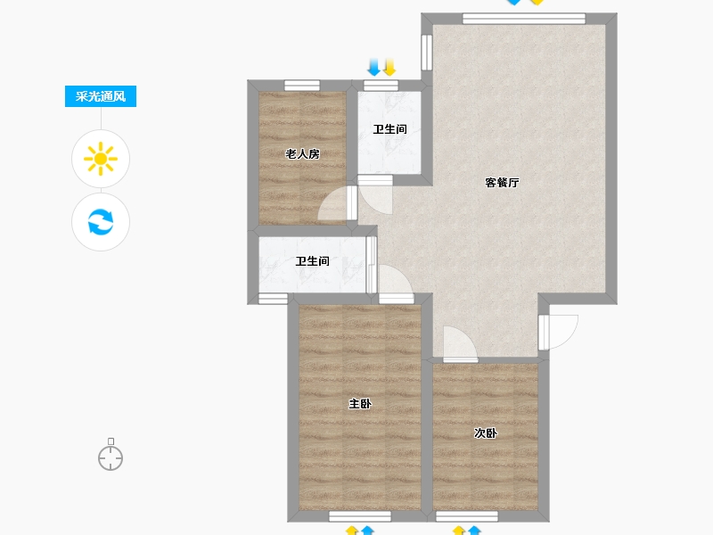 广东省-珠海市-华苑花园-62.40-户型库-采光通风