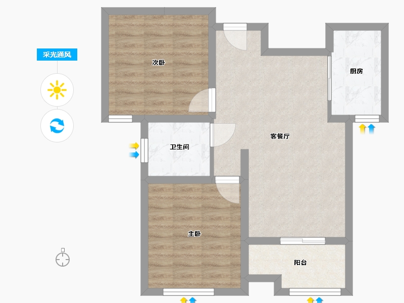 浙江省-杭州市-沁香公寓-70.40-户型库-采光通风