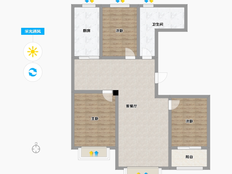 山东省-潍坊市-龙旺华庭-96.80-户型库-采光通风