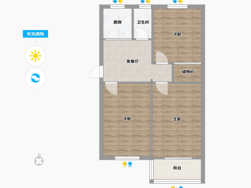 江苏省-南京市-北四卫头-66.50-户型库-采光通风