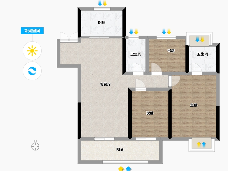 安徽省-宿州市-吾悦华府-93.85-户型库-采光通风