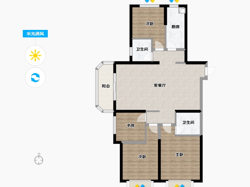 山西省-太原市-宝烨佳苑-105.00-户型库-采光通风