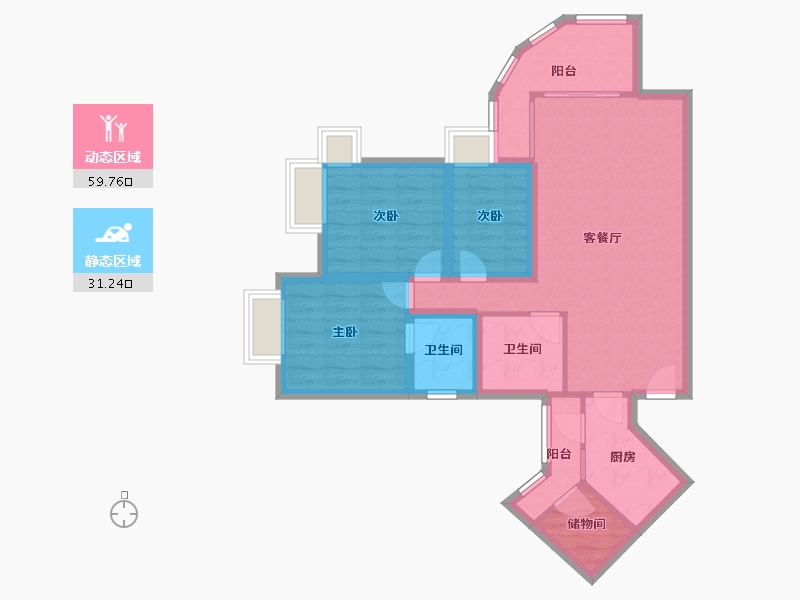 黑龙江省-鹤岗市-假日湾-80.25-户型库-动静分区