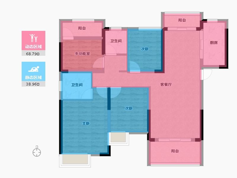 湖南省-株洲市-华润桃源里-95.44-户型库-动静分区