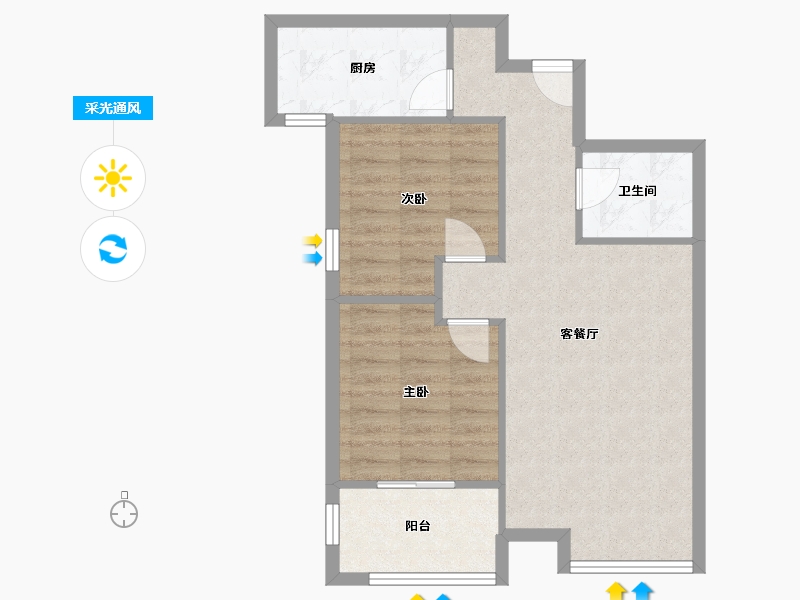 陕西省-西安市-荣德棕榈阳光小区-63.89-户型库-采光通风