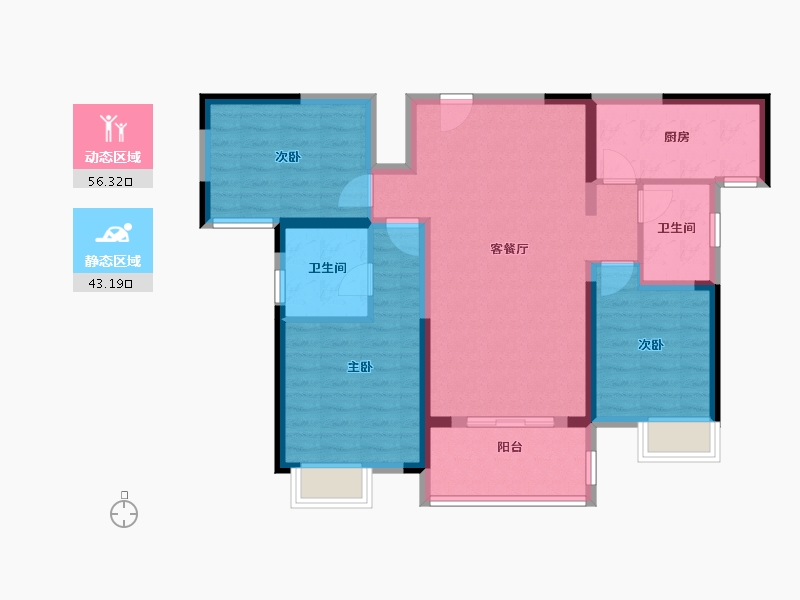 湖北省-武汉市-天汇龙城-88.55-户型库-动静分区