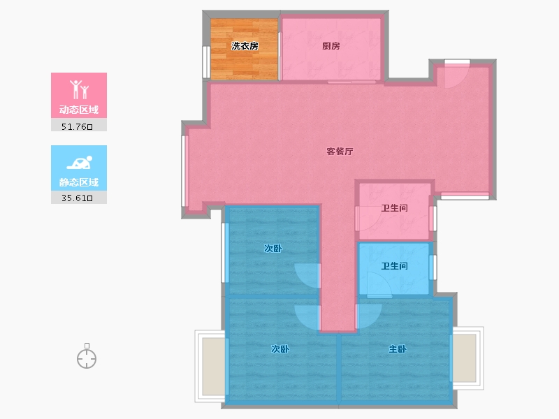 四川省-成都市-北辰美庐-85.60-户型库-动静分区