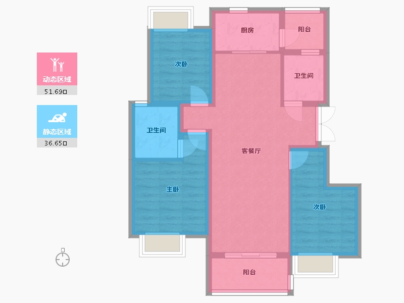 重庆-重庆市-雅居乐九龙雅郡-83.89-户型库-动静分区