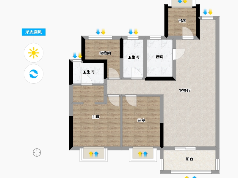 江苏省-苏州市-向东岛四期-128.00-户型库-采光通风