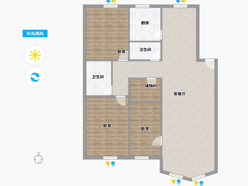 辽宁省-沈阳市-方芳园-120.87-户型库-采光通风