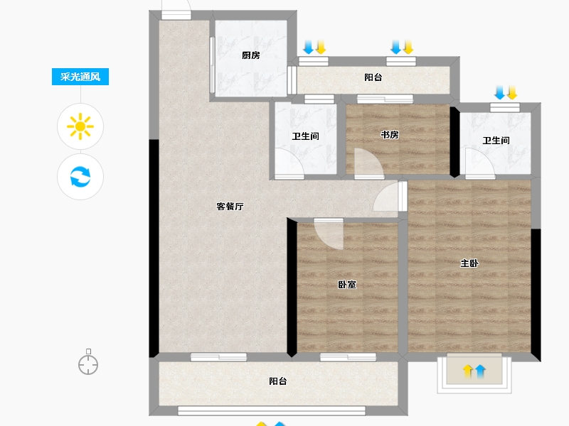 浙江省-温州市-锦悦府-84.80-户型库-采光通风