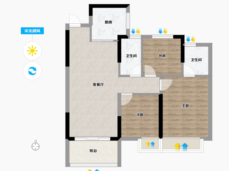 湖南省-株洲市-华润桃源里-73.50-户型库-采光通风