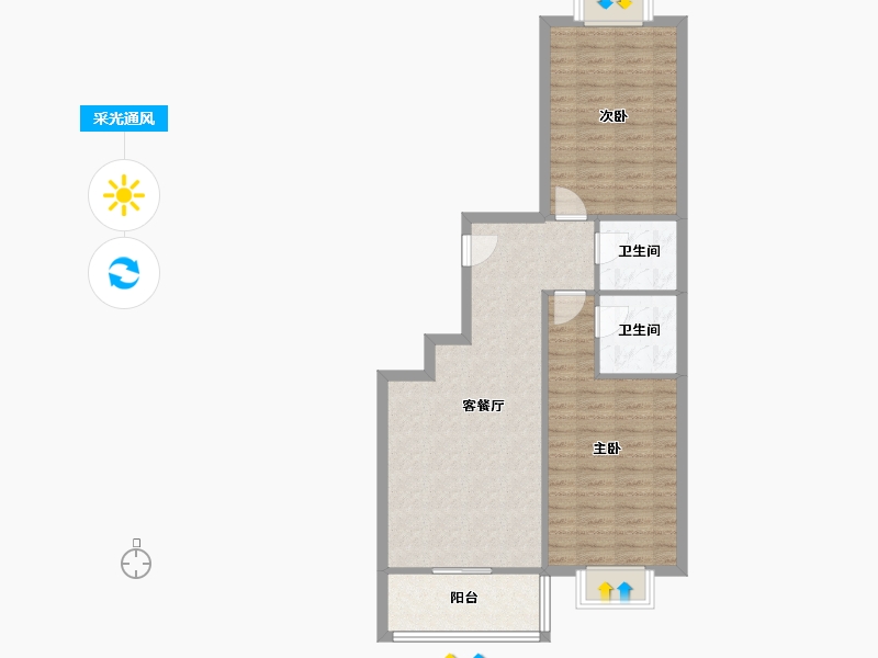 陕西省-西安市-西景花园小区-74.68-户型库-采光通风