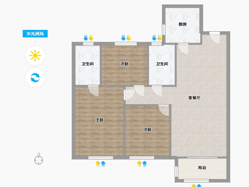 山东省-青岛市-卓越嘉悦-90.00-户型库-采光通风