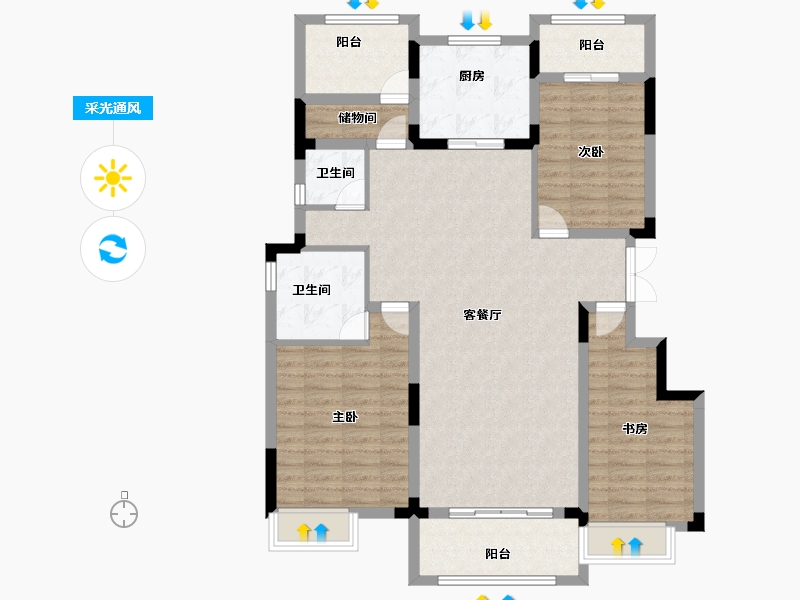 湖南省-株洲市-华润桃源里-115.00-户型库-采光通风