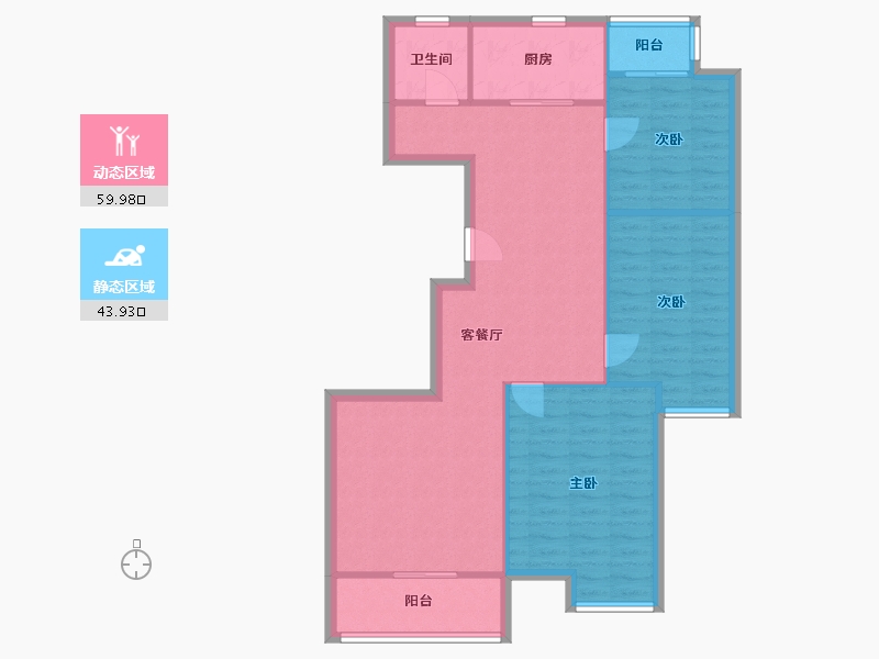 陕西省-西安市-荣德棕榈阳光小区-94.80-户型库-动静分区