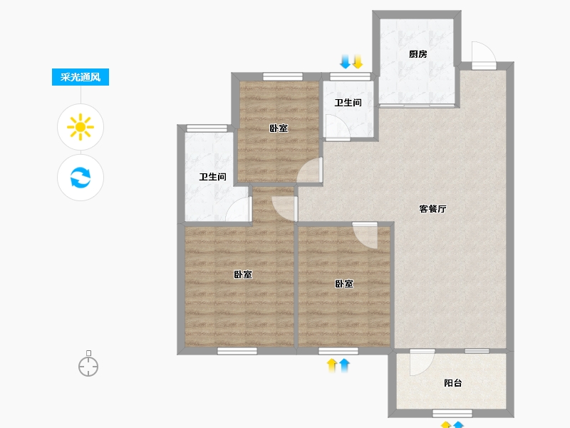 辽宁省-沈阳市-雅居乐花园-90.77-户型库-采光通风