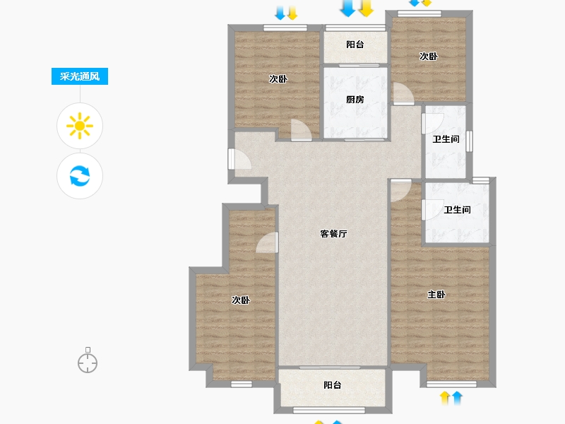 陕西省-西安市-中海悦墅-126.61-户型库-采光通风