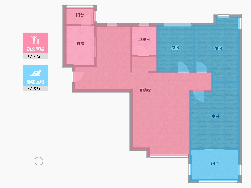 陕西省-西安市-荣德棕榈阳光小区-98.14-户型库-动静分区