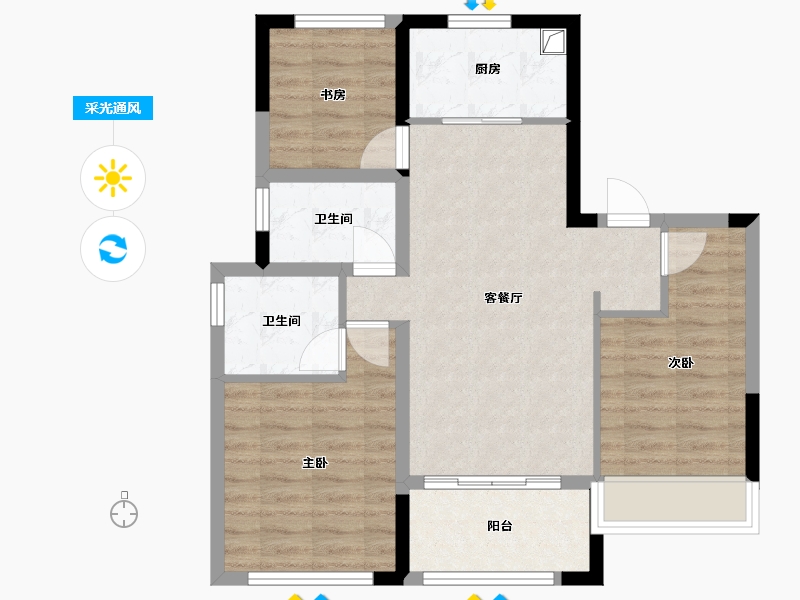 山东省-青岛市-华新园君望公馆-86.00-户型库-采光通风