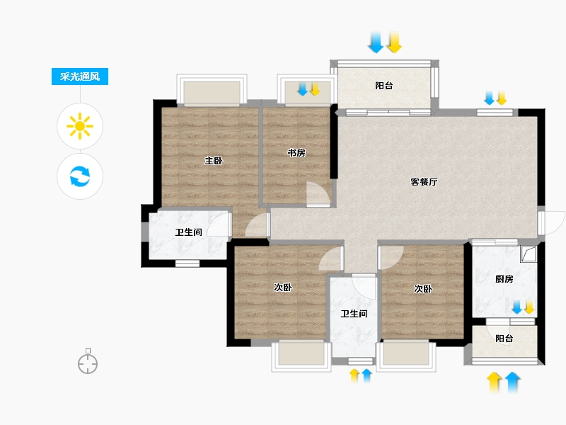 四川省-成都市-嘉裕第六洲-92.65-户型库-采光通风