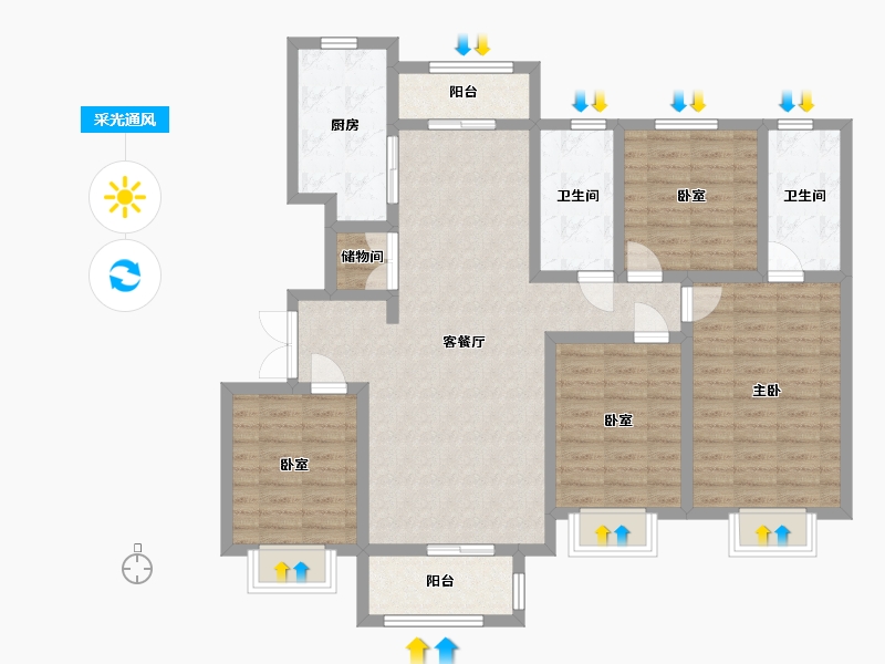 河南省-新乡市-建业联盟新城-120.00-户型库-采光通风