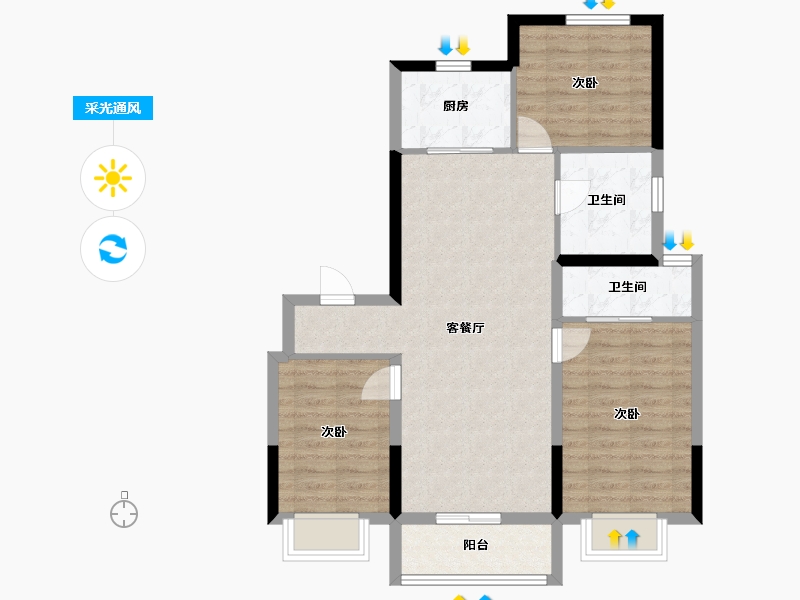 河北省-张家口市-中粮祥云国际小镇-90.40-户型库-采光通风