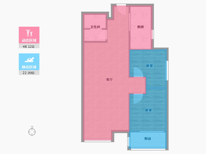 陕西省-西安市-荣德棕榈阳光小区-64.61-户型库-动静分区