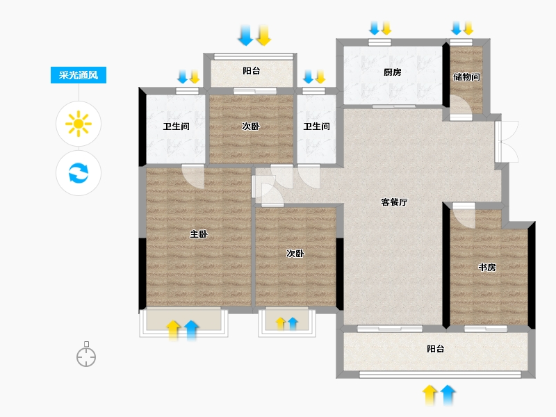 浙江省-宁波市-荣安姚江晴雪园-111.20-户型库-采光通风