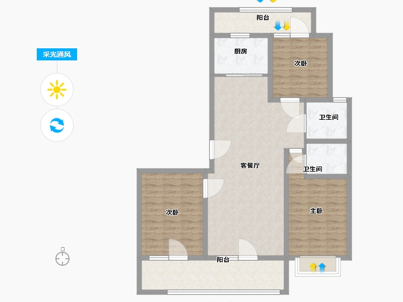 山东省-潍坊市-龙旺华庭-106.45-户型库-采光通风