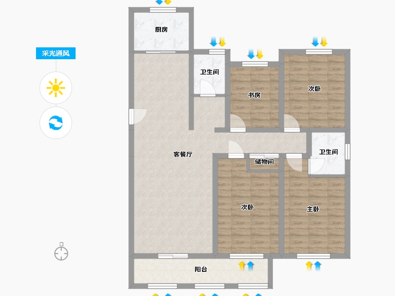 浙江省-杭州市-人和家园-124.00-户型库-采光通风