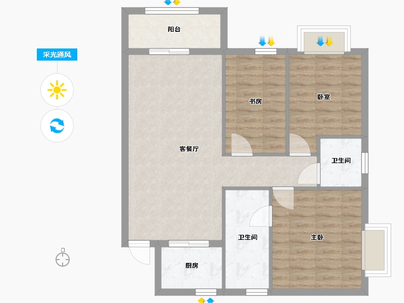 湖北省-十堰市-福泽佳苑-90.40-户型库-采光通风