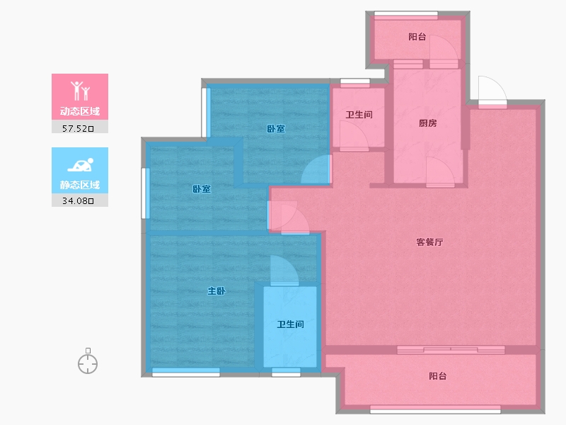 重庆-重庆市-江湾印月-77.85-户型库-动静分区