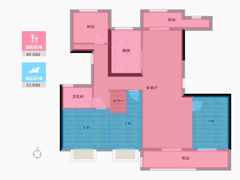 广东省-汕头市-天境海岸花园-105.60-户型库-动静分区