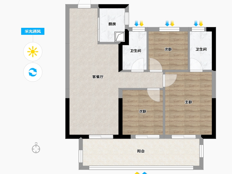 广西壮族自治区-南宁市-建发央玺-66.15-户型库-采光通风