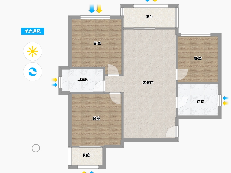 湖北省-武汉市-名湖豪庭-85.12-户型库-采光通风