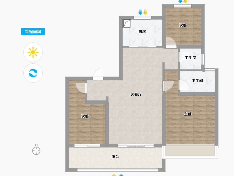 安徽省-芜湖市-伟星玖璋台-98.40-户型库-采光通风